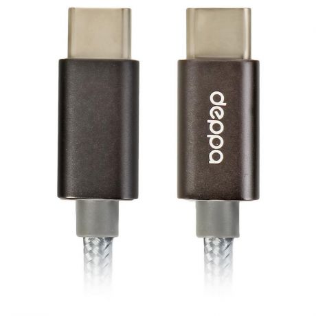 Кабель Deppa, USB Type-C - USB Type-C, 1.2 м, нейлоновая оплётка, алюминиевые разъёмы, серый