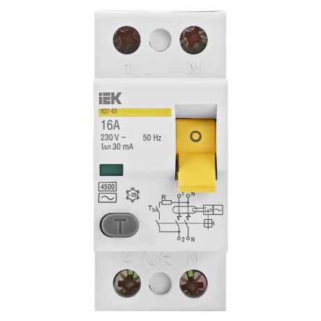 Выключатель дифференциального тока (УЗО) IEK ВД1-63 2п 16A 30mA AC