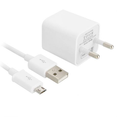 Сетевое зарядное устройство Mobiledata, 2A, 2 USB, с кабелем micro USB, белый