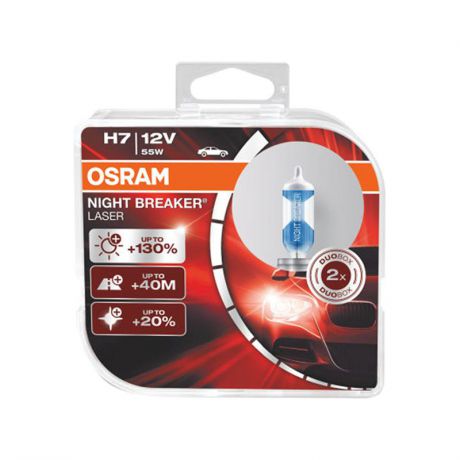Лампа галогенная Osram H7 12V- 55W (PX26d) (+130% света) Night Breaker Laser (2шт) DuoBox, 64210NBL-HCB