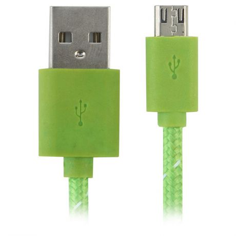 Кабель Prolike, USB - micro USB, 1.2 м, нейлоновая оплётка, зеленый