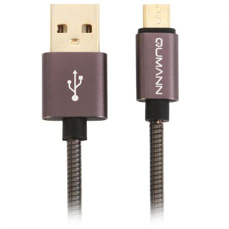 Кабель Qumann, USB - micro USB, 1 м, металлическая оплётка, черный
