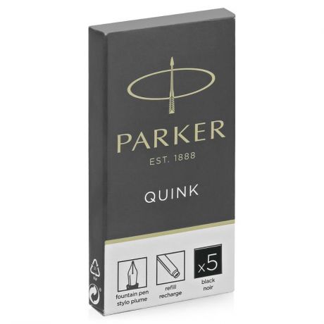 картриджи чернильные Parker "Quink", чёрные, 5 штук