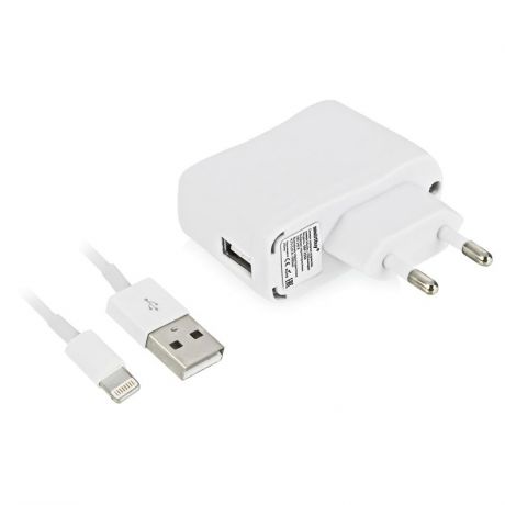 Сетевое зарядное устройство SmartBuy One, 1А, 1 USB, с кабелем Lightning, белый