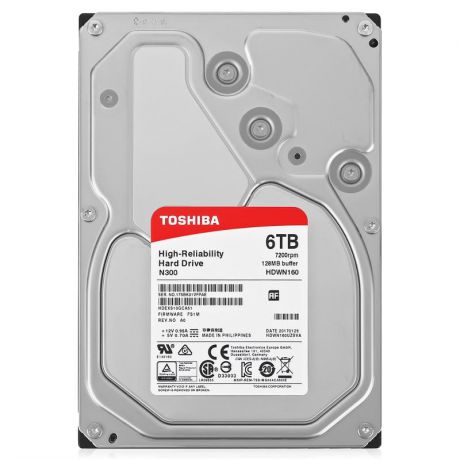 жесткий диск HDD 6ТБ, Toshiba N300, HDWN160UZSVA