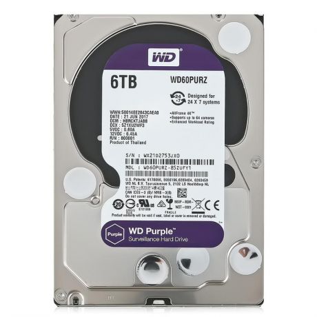 жесткий диск HDD 6ТБ, Western Digital Purple, WD60PURZ