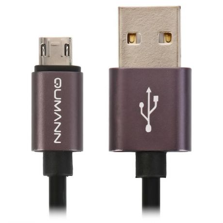 Кабель Qumann, USB - micro USB, 1 м, двухсторонний, алюминиевые коннекторы, черный