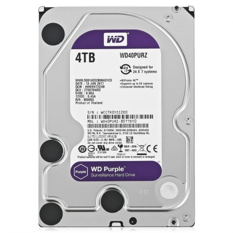 жесткий диск HDD 4ТБ, Western Digital Purple, WD40PURZ