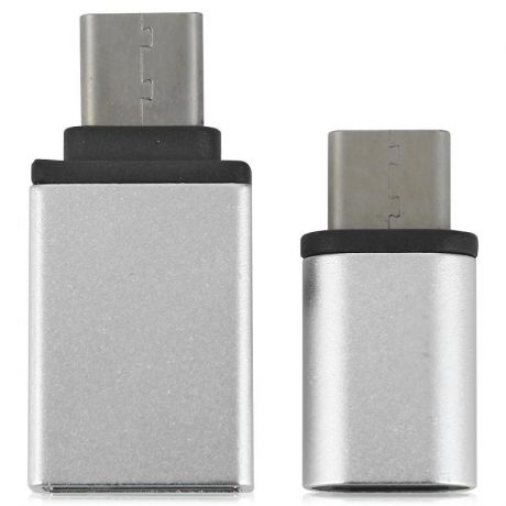Комплект переходников Ginzzu, micro USB - USB 3.1 Type-C + USB 3.1 Type-C - USB A 3.0 OTG, серебристый