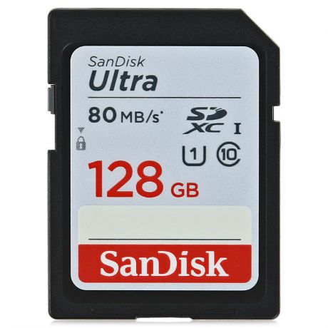 карта памяти SDXC 128ГБ Class 10 UHS-I 80MB/s SanDisk Ultra, SDSDUNC-128G-GN6IN