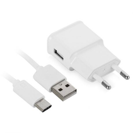 Сетевое зарядное устройство LP, 2.1A, 1 USB, с кабелем USB Type-C, белый