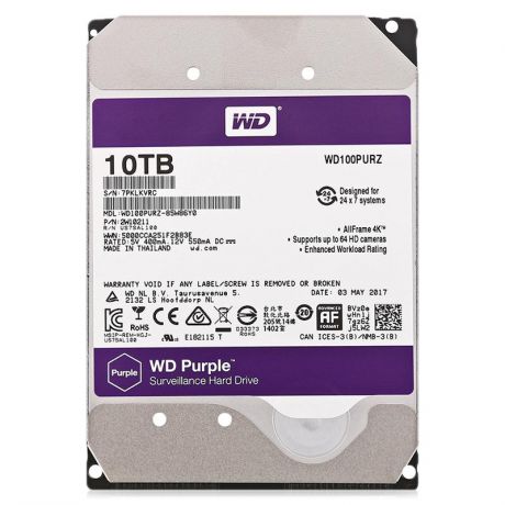 жесткий диск HDD 10ТБ, Western Digital Purple, WD100PURZ
