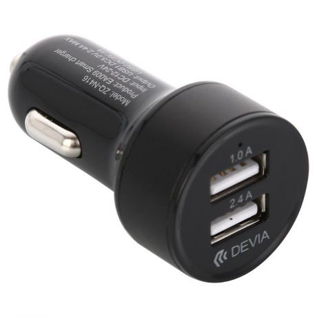 Автомобильное зарядное устройство Devia Smart Dual USB 30W 3.4A, 2 USB, Qualcomm Quick Charge 3.0, черный