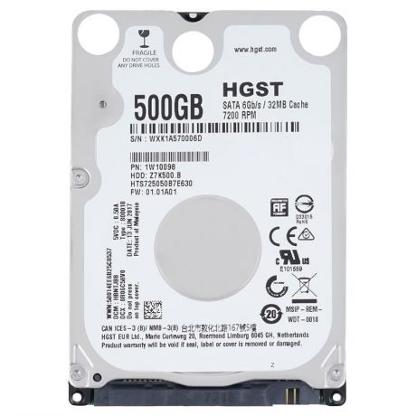жесткий диск HDD 500ГБ, HGST Travelstar Z7K500.B, HTS725050B7E630, 1W10098