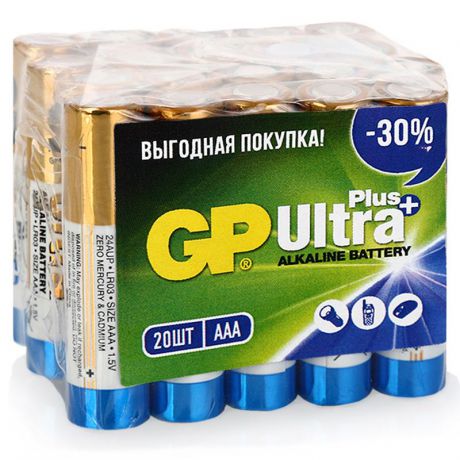батарейки AAA (LR3) 20шт. GP щелочные Ultra Plus GP 24AUP-B20
