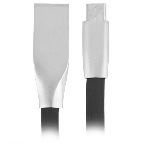 Кабель Maverick, USB - micro USB, 1 м, плоский, soft-touch, алюминиевые разъёмы, черный
