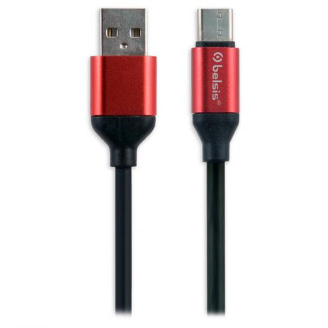 Кабель Belsis, USB - USB Type-C, 1 м, нейлоновая оплётка, черно-красный