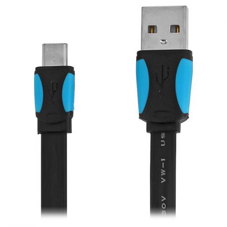 Кабель MobileData, USB - micro USB, 1.5 м, плоский, черный