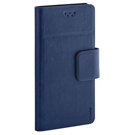 Чехол-книжка Maverick, универсальный для смартфонов 4,0"-4,5", на клейкой основе, ультратонкий, с отделением для карт, синий