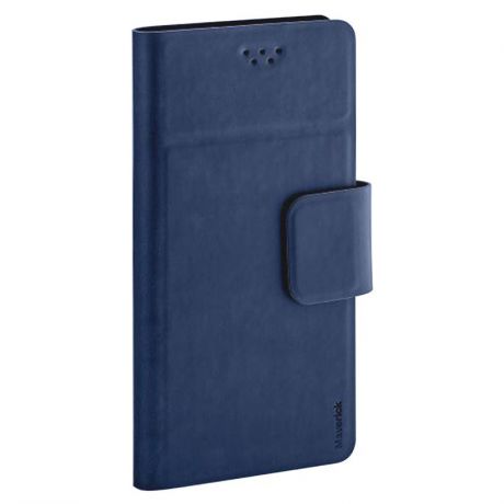 Чехол-книжка Maverick, универсальный для смартфонов 4,5"-4,8", на клейкой основе, ультратонкий, с отделением для карт, синий