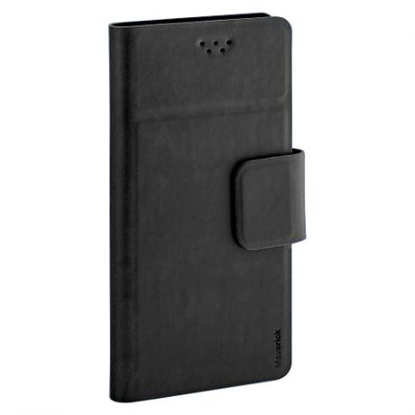 Чехол-книжка Maverick, универсальный для смартфонов 4,0"-4,5", на клейкой основе, ультратонкий, с отделением для карт, черный
