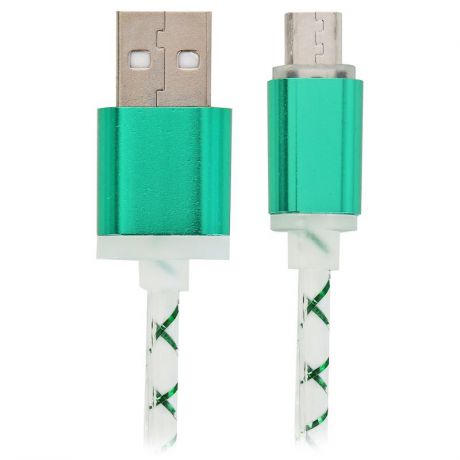 Кабель Defender, USB - micro USB, 1 м, со световой индикацией, зеленый