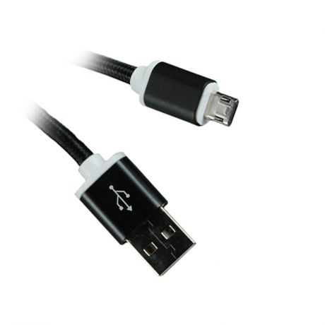 Кабель Mobiledata, USB - micro USB, 1 м, двухсторонний, нейлоновая оплётка, черный