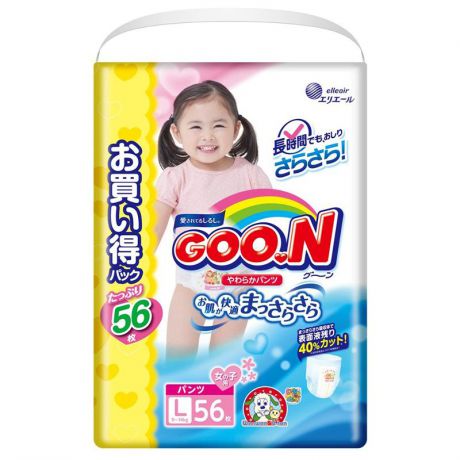 Трусики-подгузники Goon L для девочек (9-14 кг), 56 шт