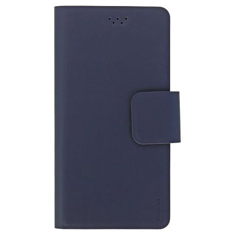 Чехол-книжка Maverick, универсальный для смартфонов 5,2"-5,5", на клейкой основе, ультратонкий, с отделением для карт, синий