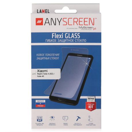 Защитное стекло AnyScreen для Xiaomi Redmi Note 4 / Note 4X (Qualcomm Snapdragon), гибкое, прозрачное