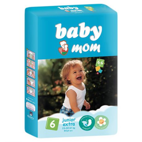 Подгузники Baby Мom junior extra T6 (15-30 кг), 64 шт