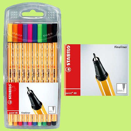 Ручка, капиллярная, Stabilo point 88, Набор 10цветов, (0,4 мм), в блистере