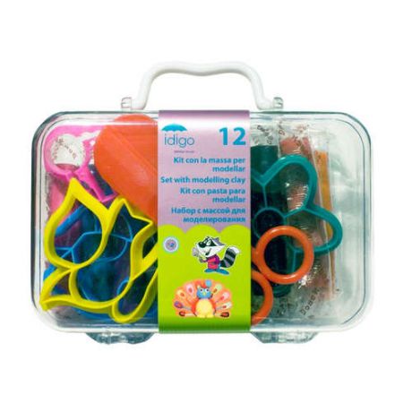 Набор для лепки: мягкая масса (тесто) с инструментами в пластмассовом чемодане ( масса 12 цветов 240 грамм, 4 формочки, ножницы)