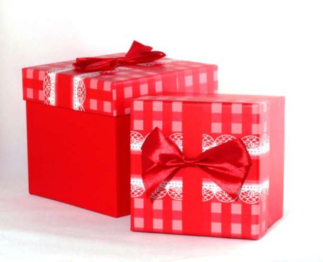 Коробка для подарков Хансибэг Бант на красной/розовой клетке 12*12*10смHX-G-2463S