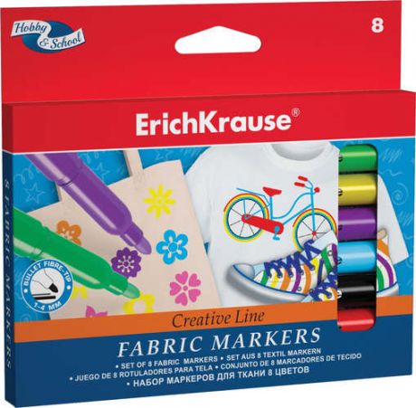 Фломастеры, 8 цв. Erich Krause Creative Line для ткани в блистере 39096
