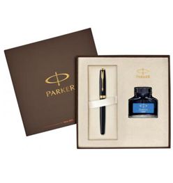 Набор Parker Sonnet перьевая ручка 528 ESSENTIAL Matt black GT перо M и флакон чернил (1910427)