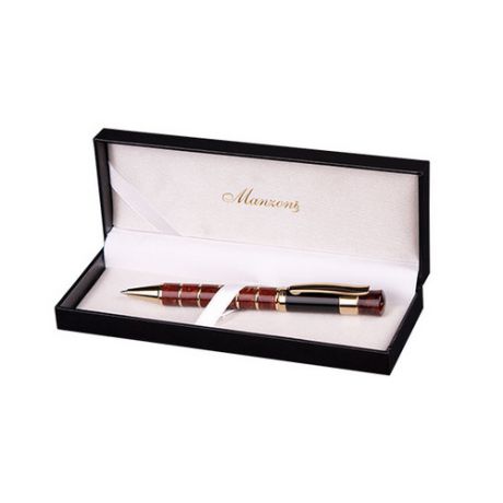 Ручка, подарочная, Manzoni, Vercelli, шариковая, металл, янтарь, золото, кольца на корпусе, черная