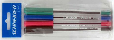 Ручка, шариковая, Schneider, Tops 505 M, 4 штуки, 4 цвета, в блистере