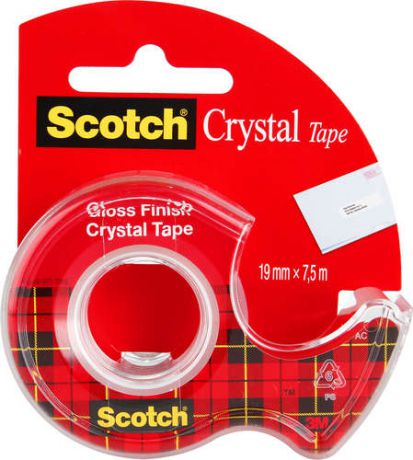 Клейкая лента Scotch Crystal 19мм*7,5м прозрачная в диспенсере