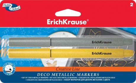 Фломастеры, 2 цв. Erich Krause Creative Line Metallic серебряный + золотой в блистере 39095