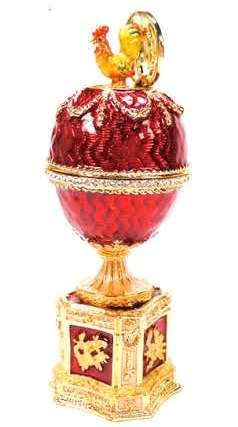 Сувенир АКМ Faberge Яйцо пасхальное Шантеклер (встроенный петух) 8см цв.красный