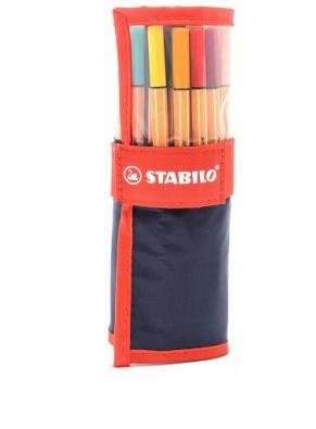Ручки капиллярные, Stabilo, point88, Набор 25цв 0,4мм в красно-синем нейлоновом футляре