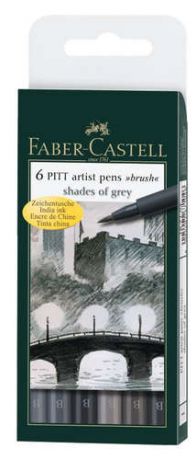 Ручка, капиллярная, Набор 6 цв. Faber-Castell "PITT artist pen "brush" в блистере 167104