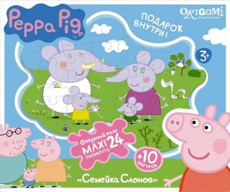 Пазл Оригами 24эл MAXI Peppa Pig Семейка Слонов контурный+фигуры+магниты+подставки 01540