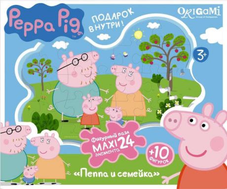 Пазл Оригами 24эл MAXI Peppa Pig Пеппа и семейка контурный+фигуры+магниты+подставки 01537