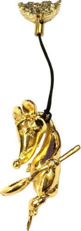Магнит-фигурка металл "Мышь на веревке с ложкой" цв.золото, 006-010-GBI-74-33L