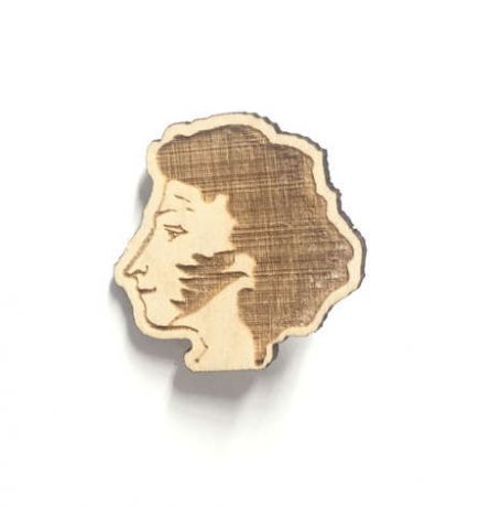 Сувенир, ФАНЕРА, Значок деревянный, с выжженным рисунком, Пушкин