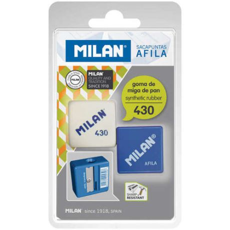 Точилка Milan Набор Afila 1 отверстие (пластиковая точилка) + ластик 430 в блистере