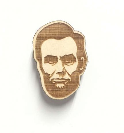 Сувенир, ФАНЕРА, Значок деревянный, с выжженным рисунком, Линкольн