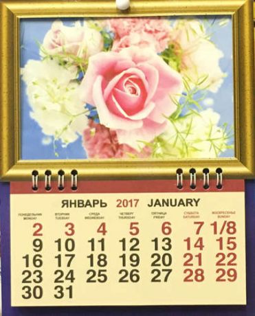 Календарь, Каро, фоторамка на 2017г Цветы Роза 165*210мм 1 блок на спирали